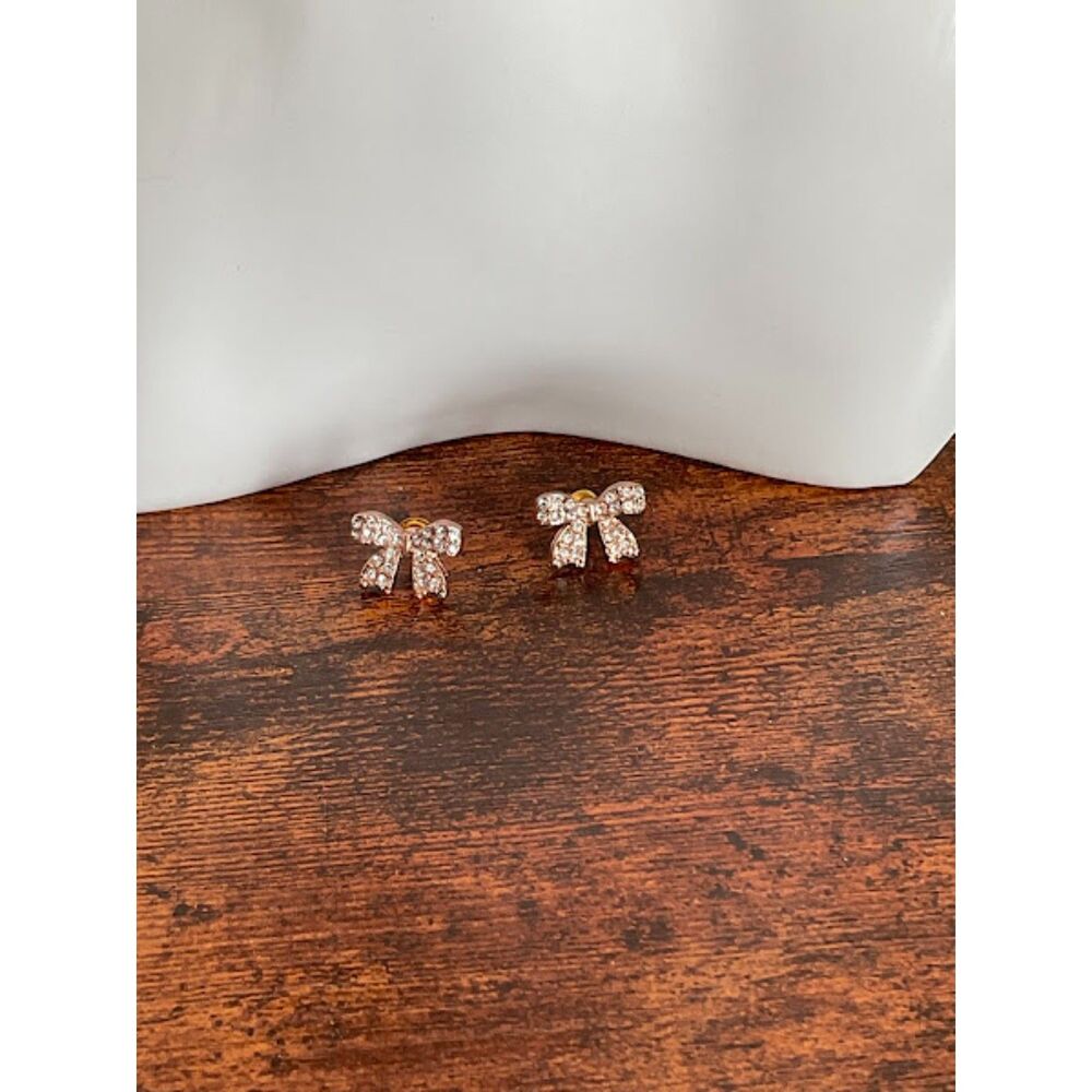 Swarovski Rose Gold Crystal Bow Earrings NWT